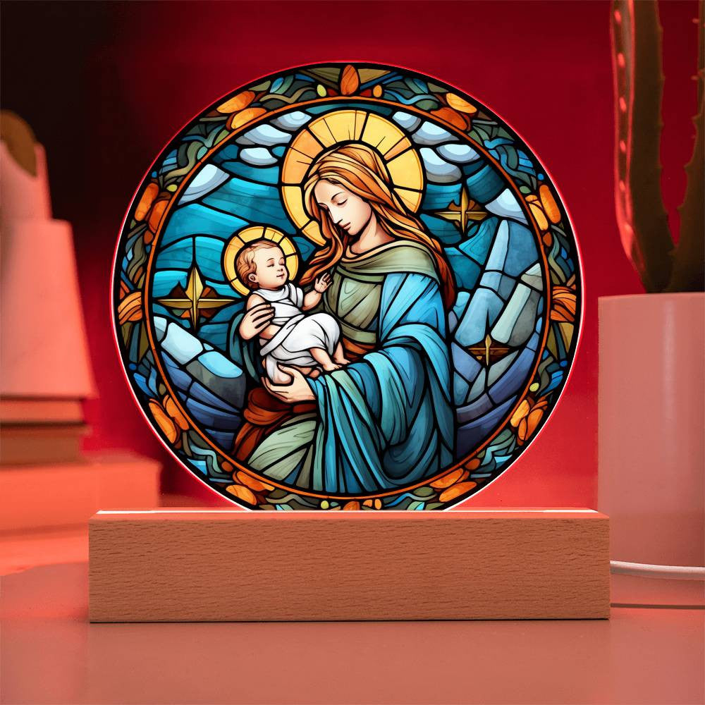 Mary and Baby Jesus, Stained Glass Look Plaque