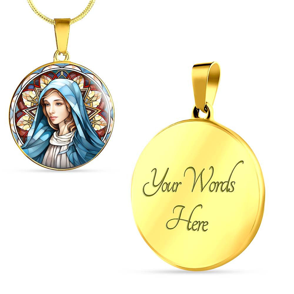 Personalized Stained Glass Look Virgin Mary Necklace