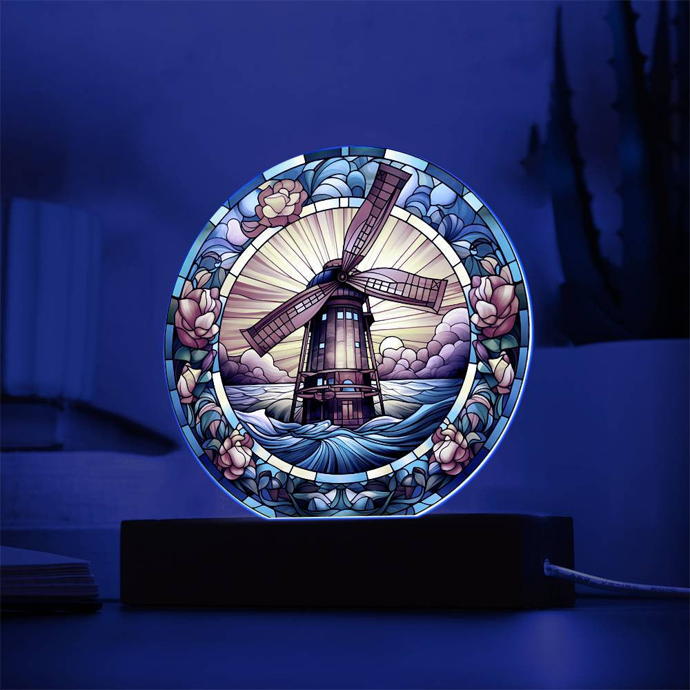 Stained Glass Windmill Acrylic Circle Plaque