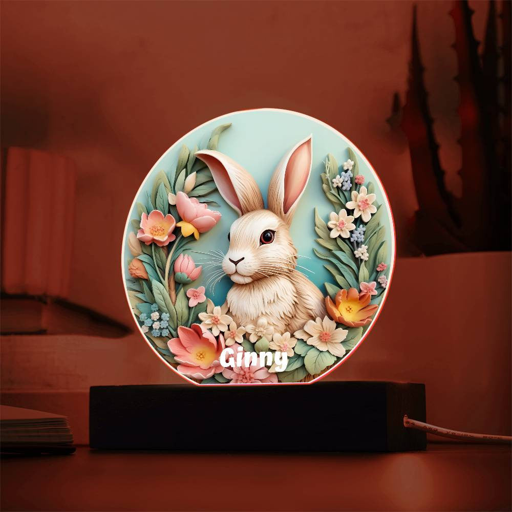 Personalized 3D Look Floral Easter Bunny Night Light Plug In