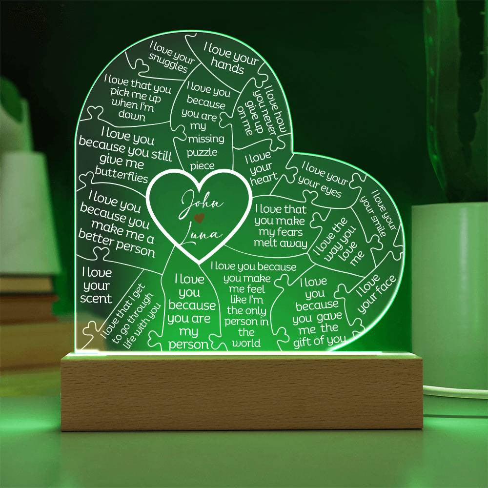 Personalized Puzzle I Love You Because Heart Plaque