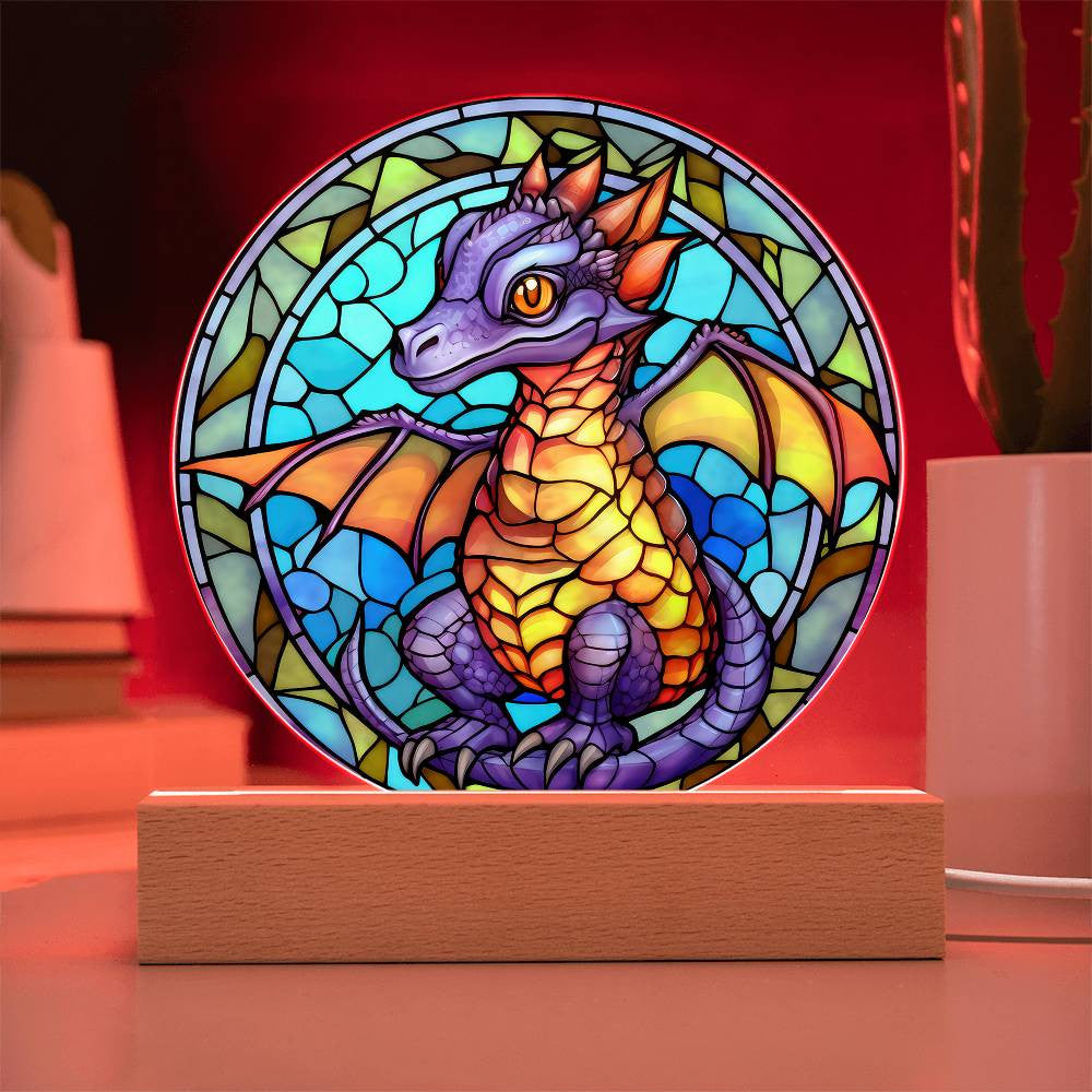 Stained Glass Baby Dragon Plaque and Night Light