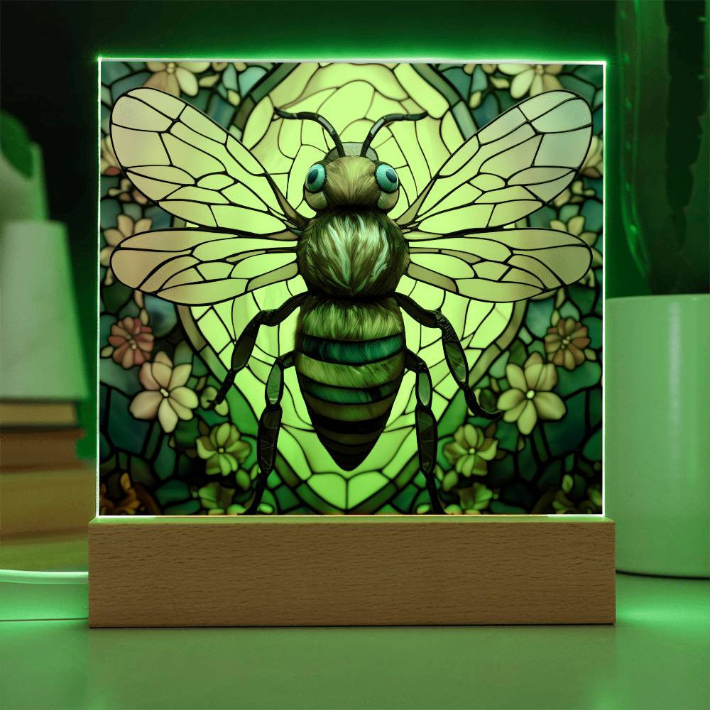 Honey Bee Stained Glass Style Acrylic Square Plaque