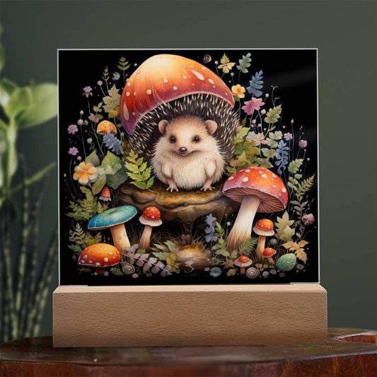 Hedgehog Mushroom Acrylic Square Plaque