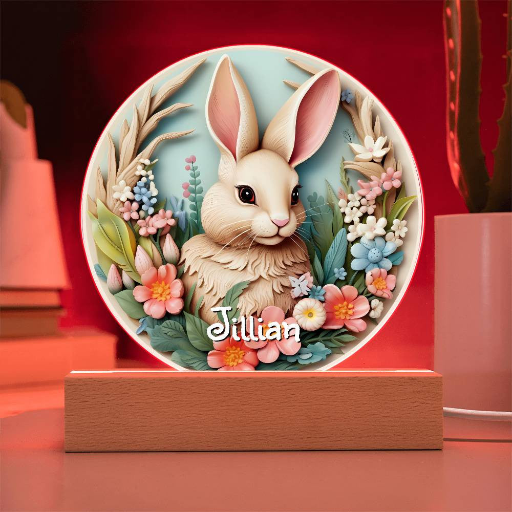 Personalized 3D Look Floral Bunny Face Night Light Plug In