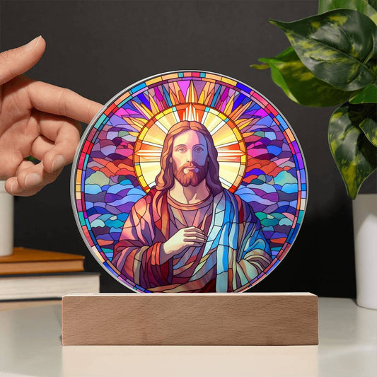 Jesus Modern Stained Glass Style Plaque