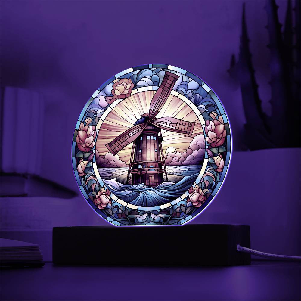 Stained Glass Windmill Acrylic Circle Plaque