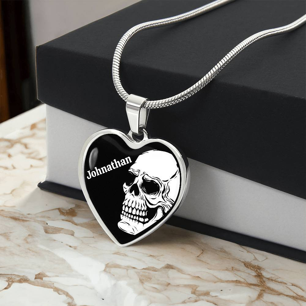 Skull Heart with Name Pendant Necklace