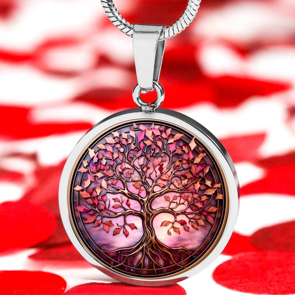 Pink Tree of Life Pendant Necklace