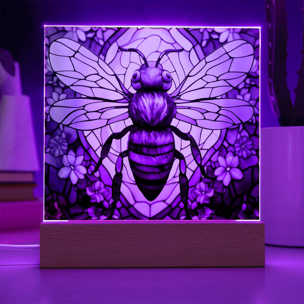 Honey Bee Stained Glass Style Acrylic Square Plaque