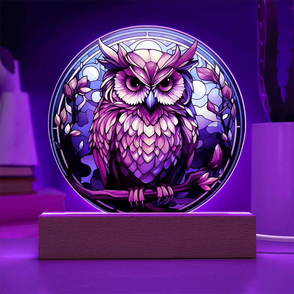 Stained Glass Owl Acrylic Circle Plaque