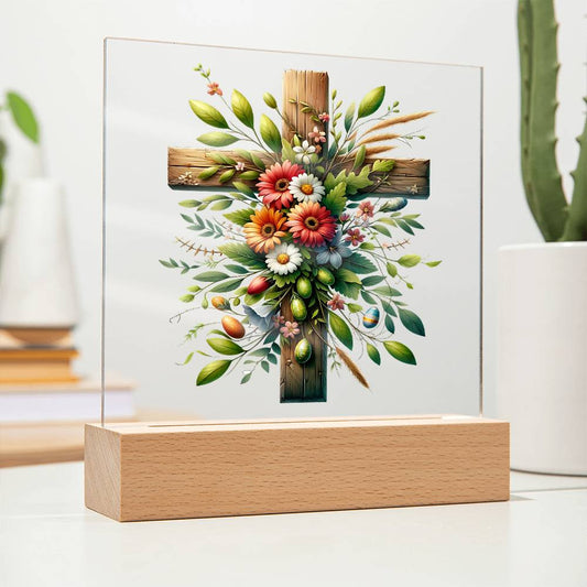 Wooden Cross Floral Acrylic Plaque