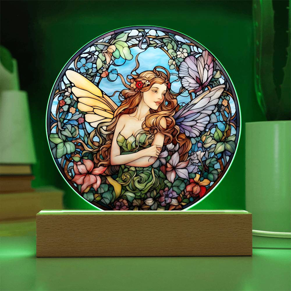 Personalized Fairy in Garden Stained Glass Plaque