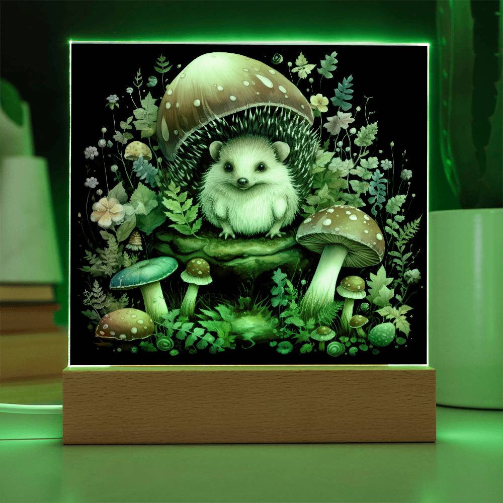 Hedgehog Mushroom Acrylic Square Plaque