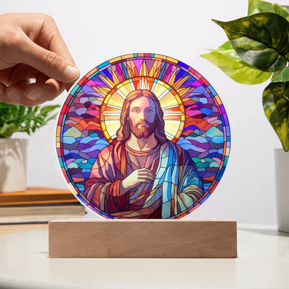 Jesus and His Sheep Stained Glass Style Plaque