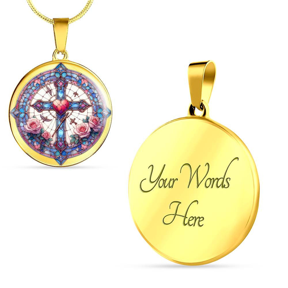 Stained Glass Look Sacred Heart Cross Necklace