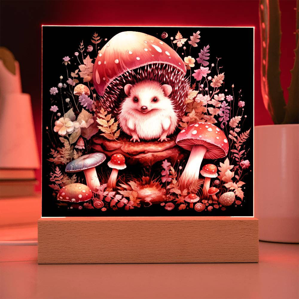 Hedgehog Mushroom Acrylic Square Plaque