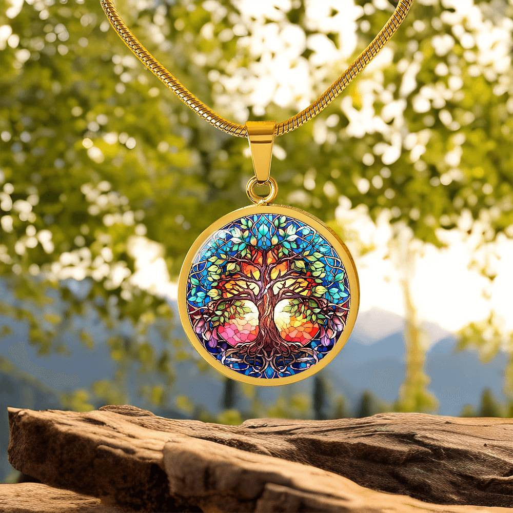 Stained Glass Style Tree of Life Necklace