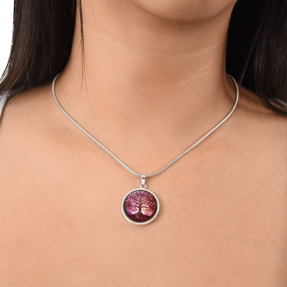 Pink Tree of Life Pendant Necklace