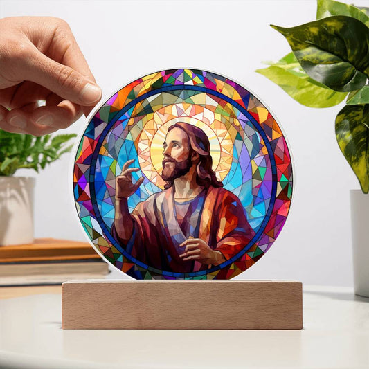 Jesus Stained Glass Style Catholic Plaque