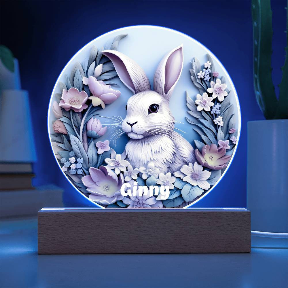 Personalized 3D Look Floral Easter Bunny Night Light Plug In