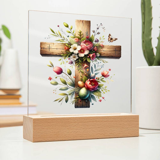 Wooden Cross Easter Plaque