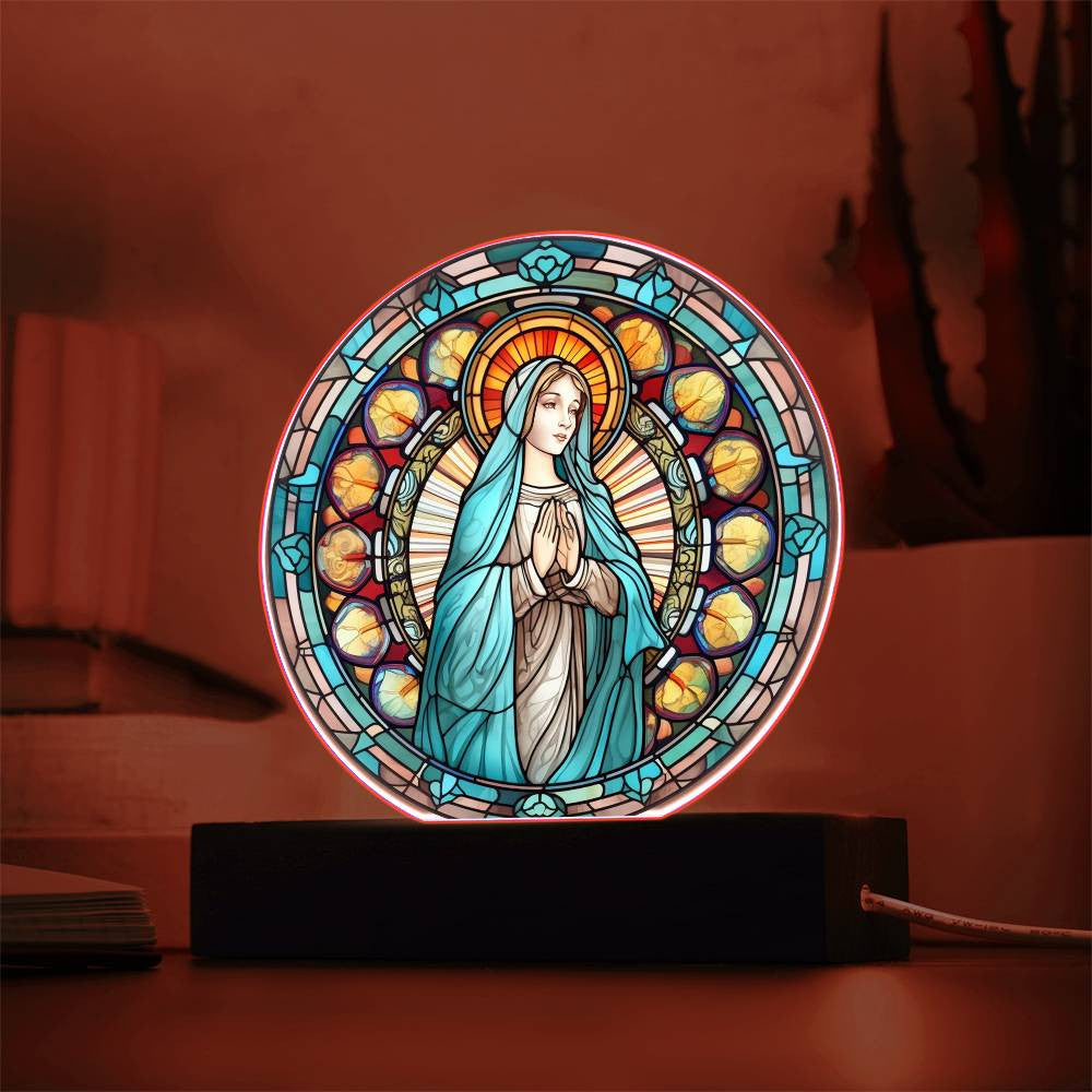 Traditional Catholic Blessed Virgin Mary Stained Glass Style Plaque