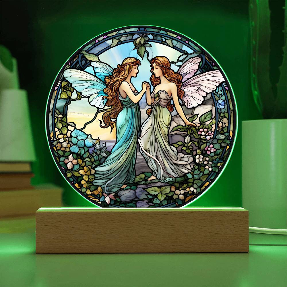 Personalized Fairies Stained Glass Acrylic Circle Plaque