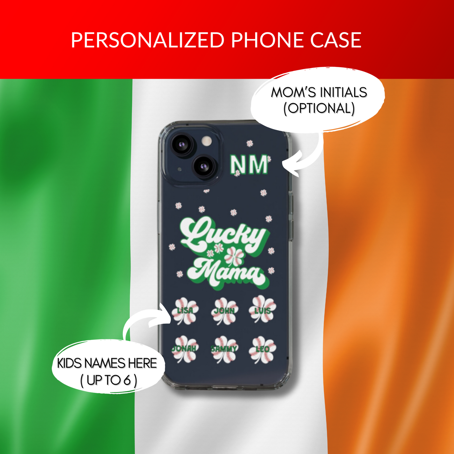 Personalized Baseball Lucky Mama Shamrock Clear Phone Case - Samsung Galaxy 21 - s22 Ultra iPhone 11 - 14 Pro