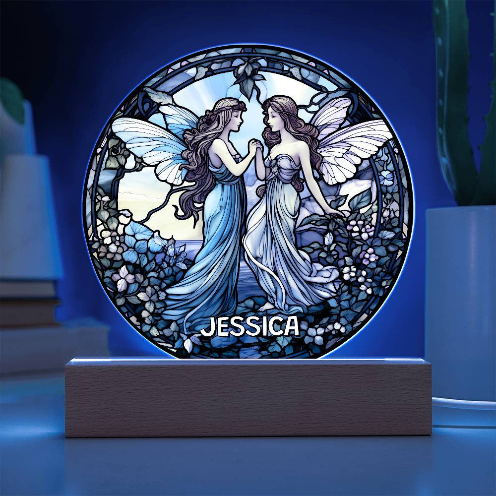 Personalized Fairies Stained Glass Acrylic Circle Plaque