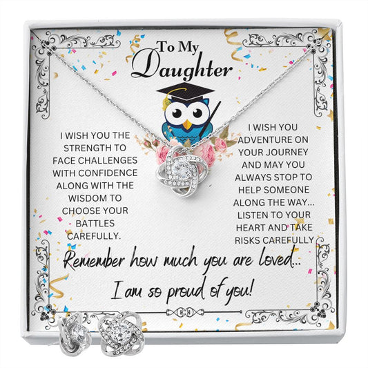 To My Daughter | Graduation Owl | Love Knot Earring & Necklace Set