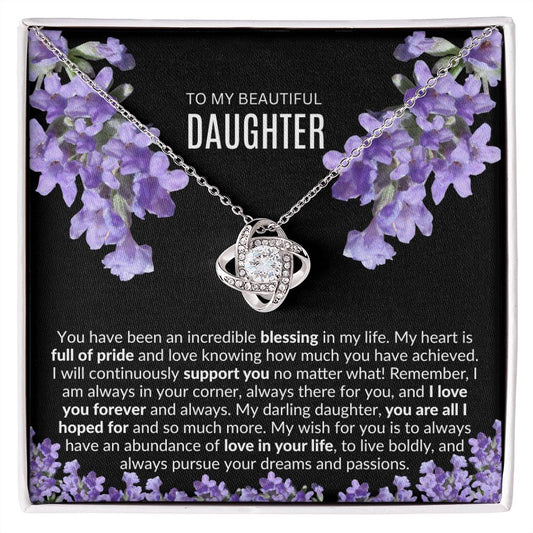 To My Beautiful Daughter | Purple Flowers | Love Knot Necklace