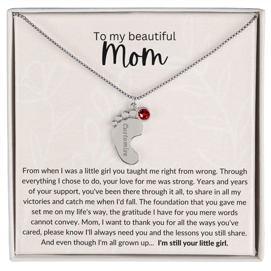 To My Beautiful Mom | When I Was Little | Custom Baby Feet Necklace with Birthstone