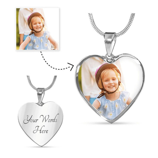 Personalized Photo Heart Necklace - Add Your Own Picture and Engraving