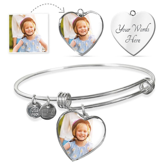 Personalized Heart Bangle - Add Your Picture and Engraving