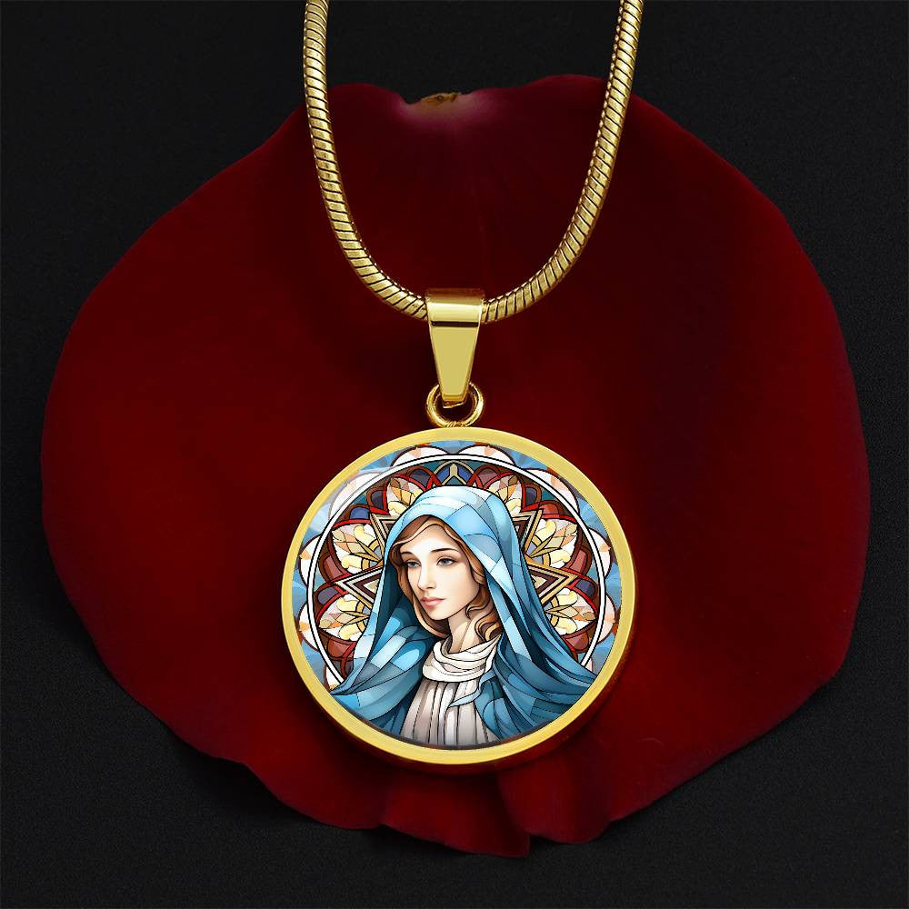 Personalized Stained Glass Look Virgin Mary Necklace