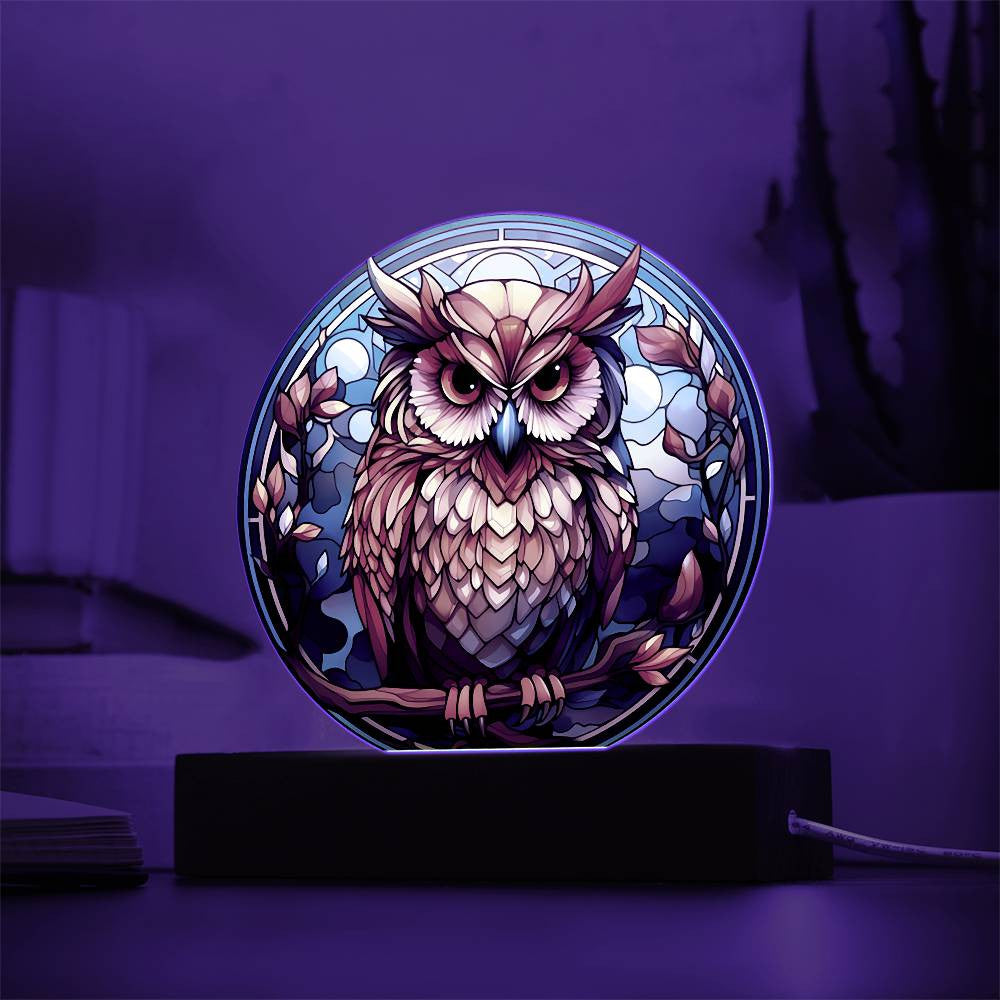 Stained Glass Owl Acrylic Circle Plaque