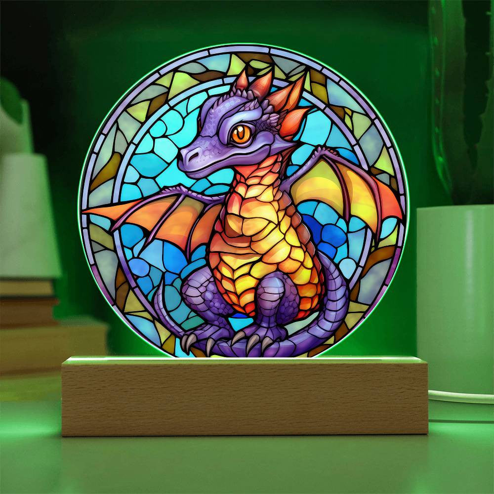 Stained Glass Baby Dragon Plaque and Night Light