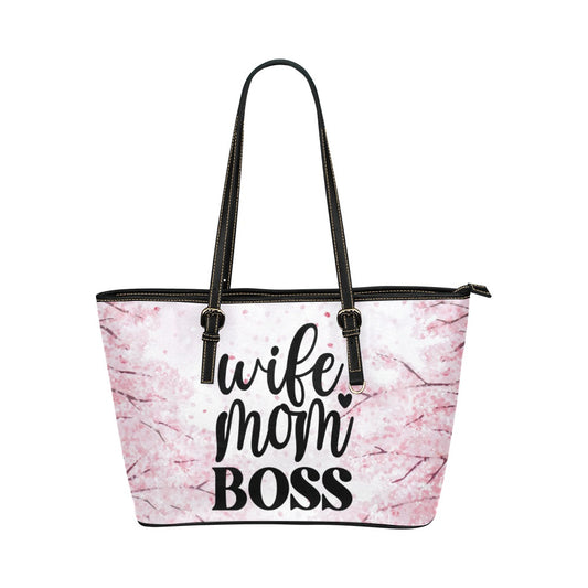 Wife Mom Boss Leather Tote Bag