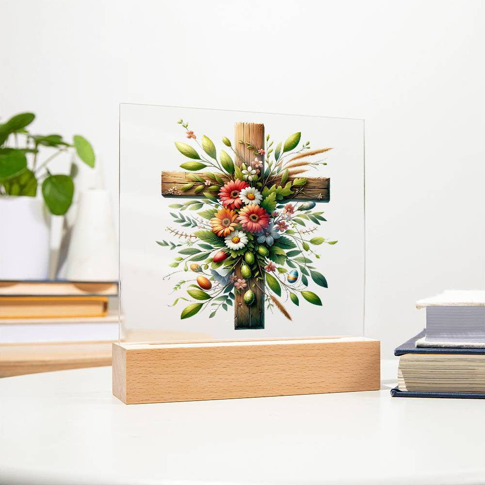 Wooden Cross Floral Acrylic Plaque