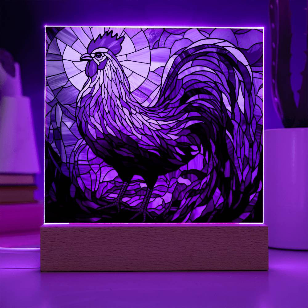 Rooster Stained Glass Style Acrylic Square Plaque