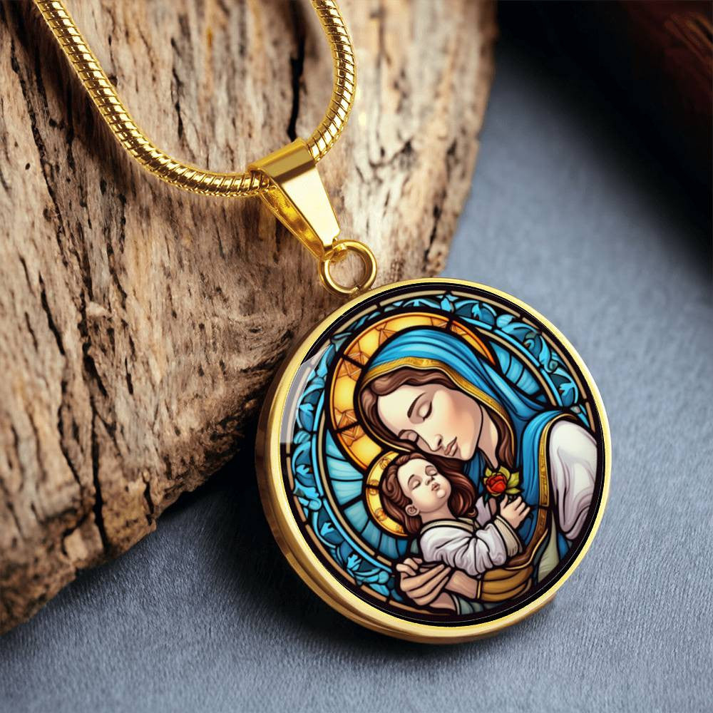 Personalized Virgin Mary & Baby Jesus Necklace