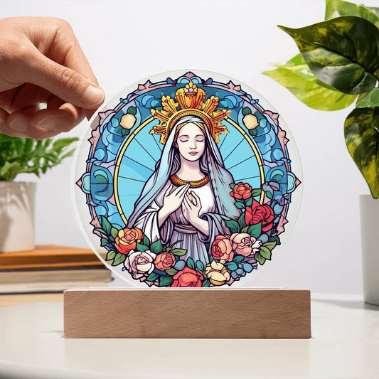 Blessed Virgin Mary Modern Stained Glass Style Plaque