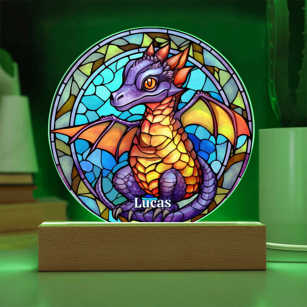 Stained Glass Baby Dragon Plaque and Night Light