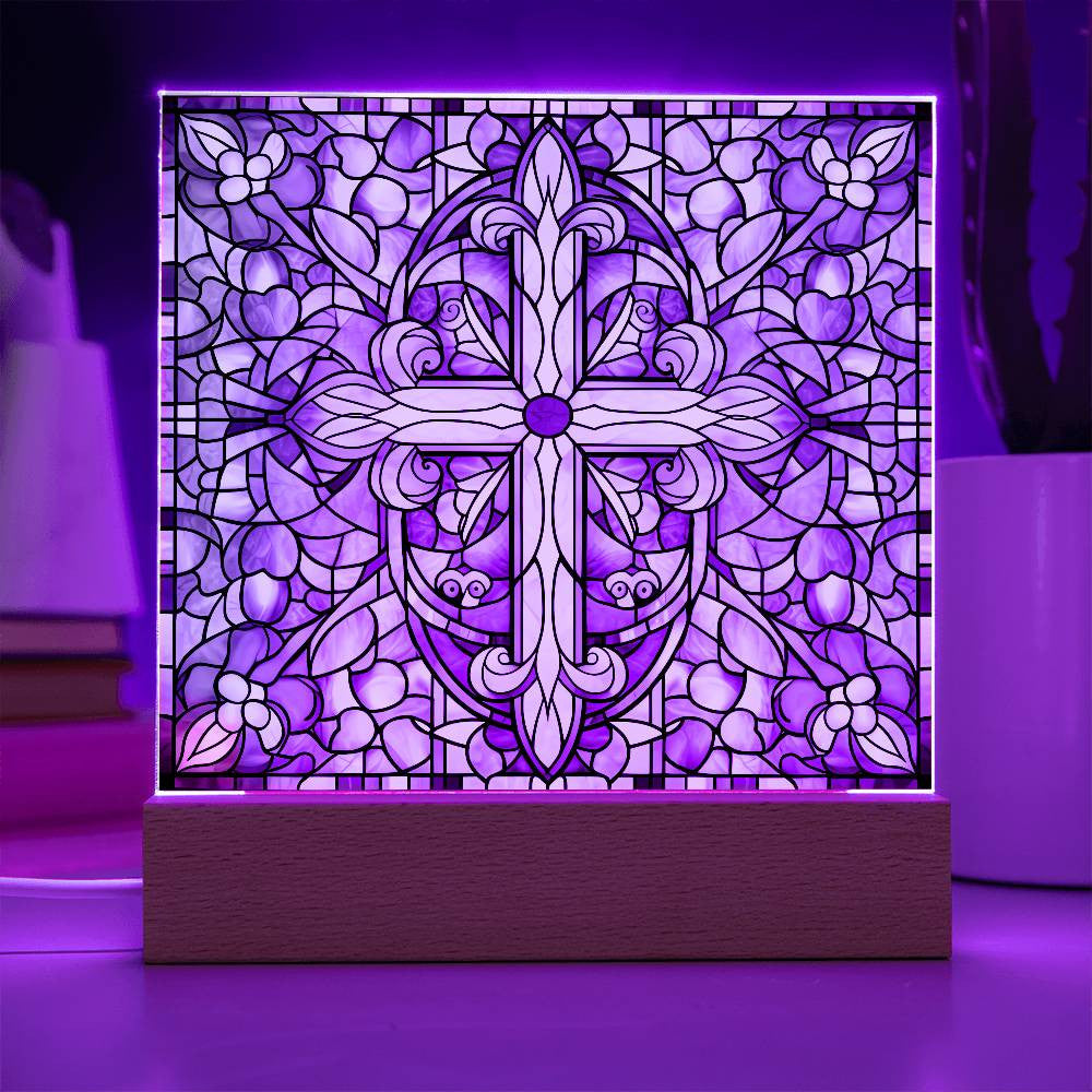 Stained Glass Style Cross Plaque