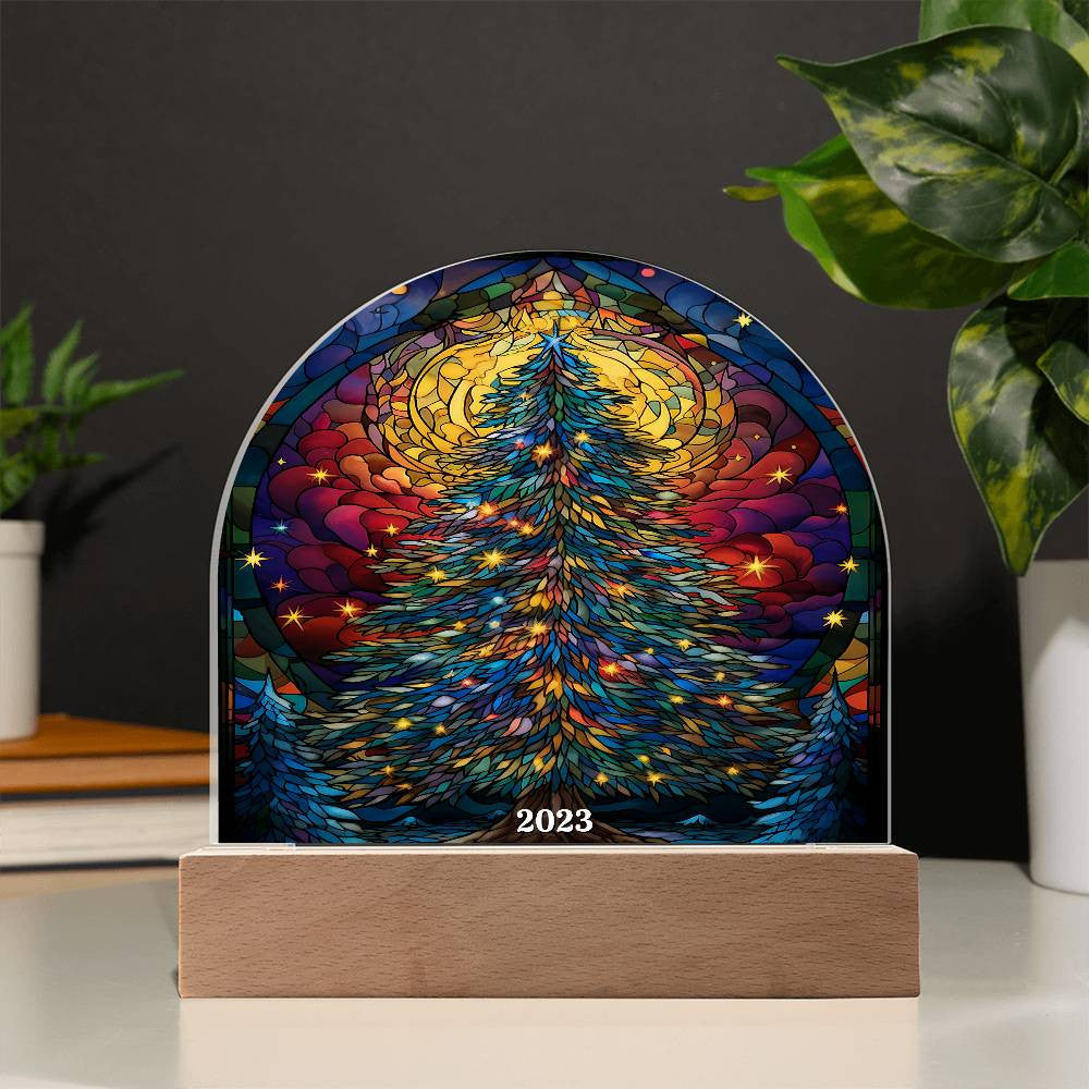 2023 Christmas Tree Stained Glass Style Acrylic Dome Plaque