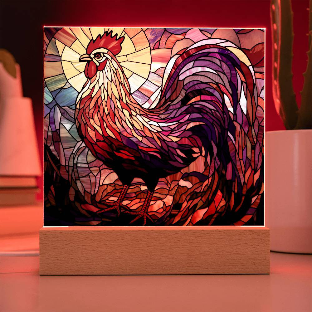 Rooster Stained Glass Style Acrylic Square Plaque