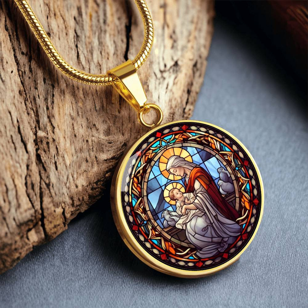 Personalized Virgin Mary and Baby Jesus Necklace