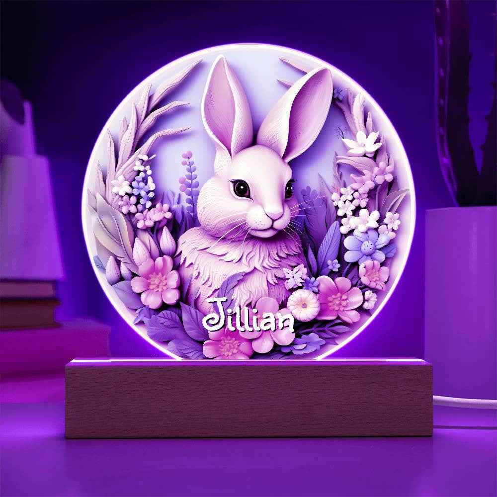 Personalized 3D Look Floral Bunny Face Night Light Plug In