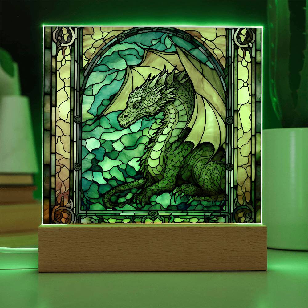 Stained Glass Mythical Dragon Plaque and LED Light